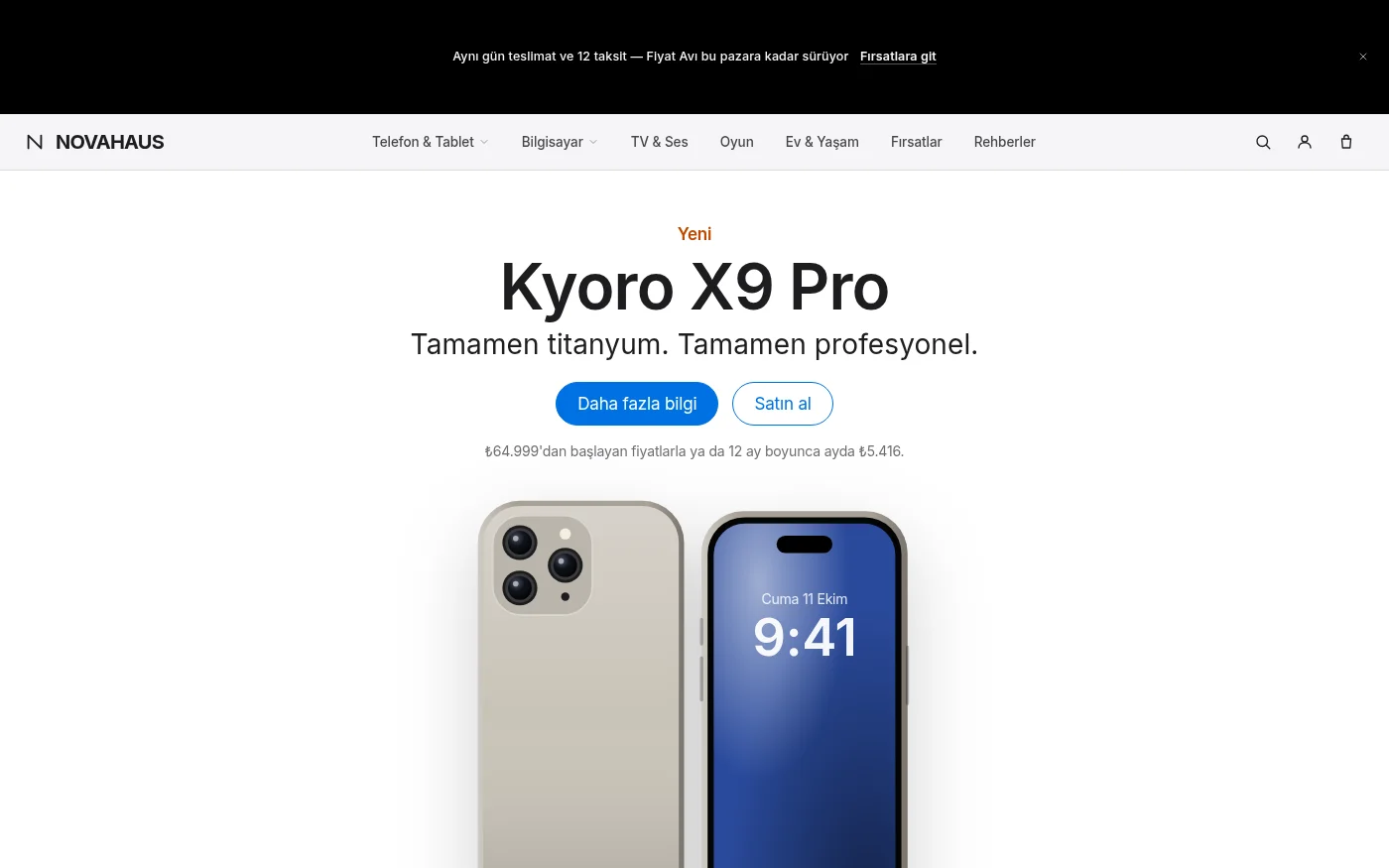 NOVAHAUS teknoloji mağazası tema örneği